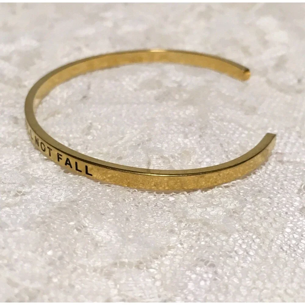 Inspirational Christian Quote Cuff Bracelet Thin Gold Tone Elegant Minimalist